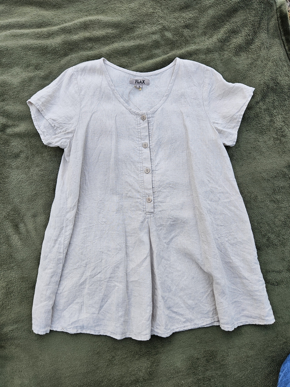 FLAX Light Tan 100% Linen Short-Sleeve Button Tunic